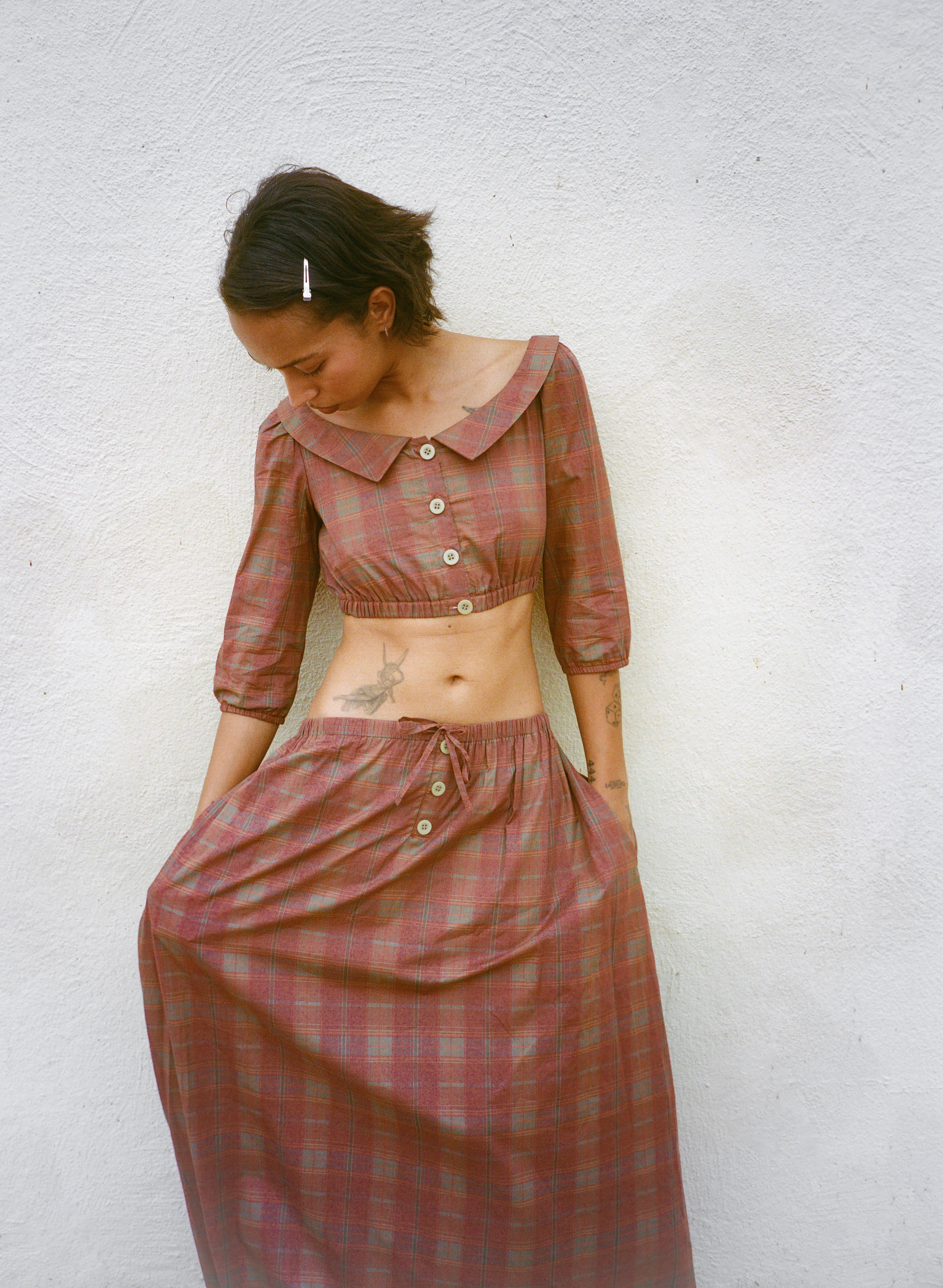 Plaid Cropped Blouse - Webnetwoks