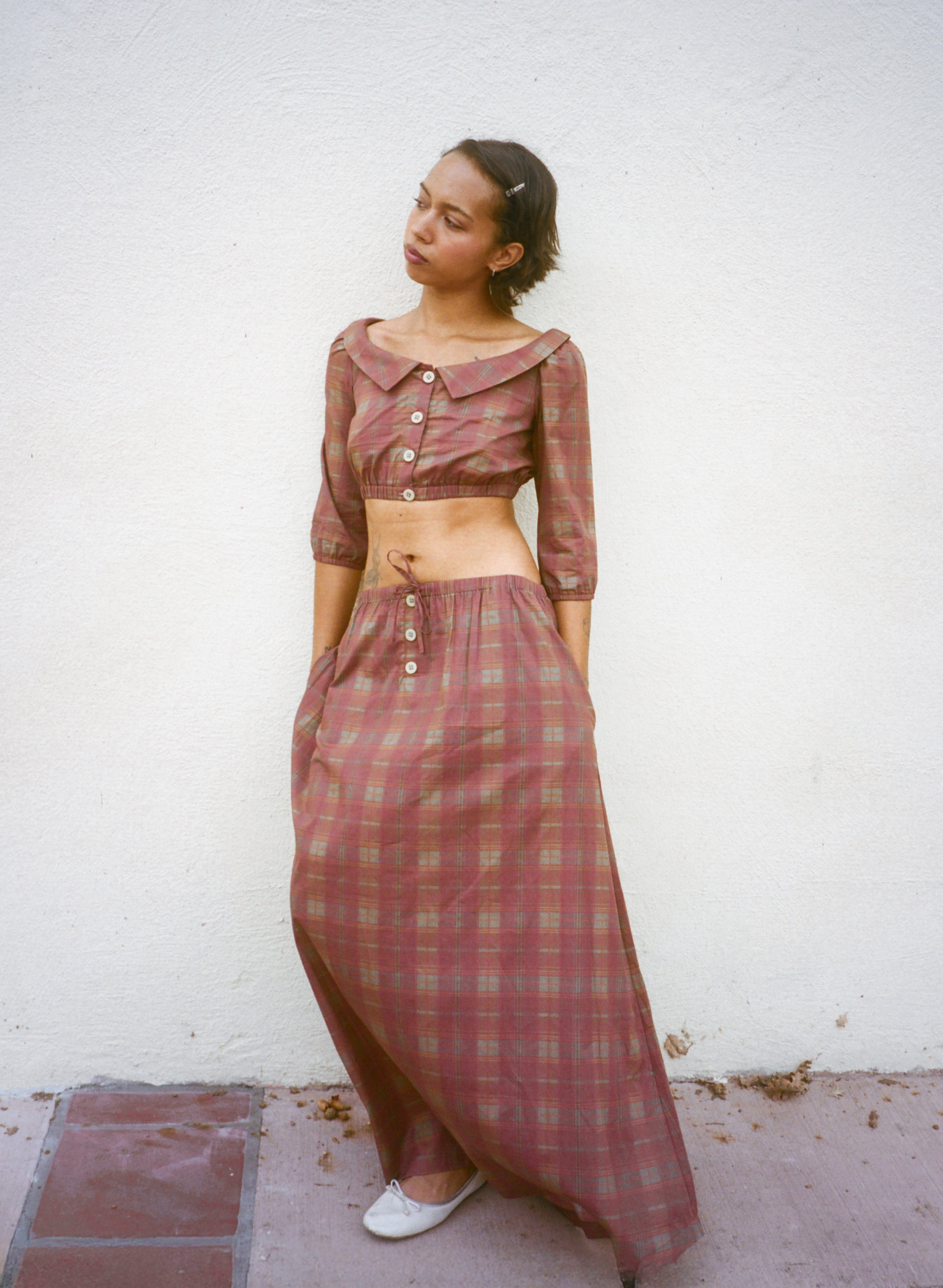 Plaid Cropped Blouse - Webnetwoks